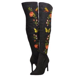 🌼🌸🐝Embroidered Thigh-High Boots 🐝🌸🌼